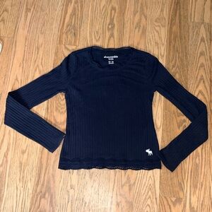 Abercrombie Kids Navy Ribbed Lace-Trim Long Sleeve Top - Size 9/10